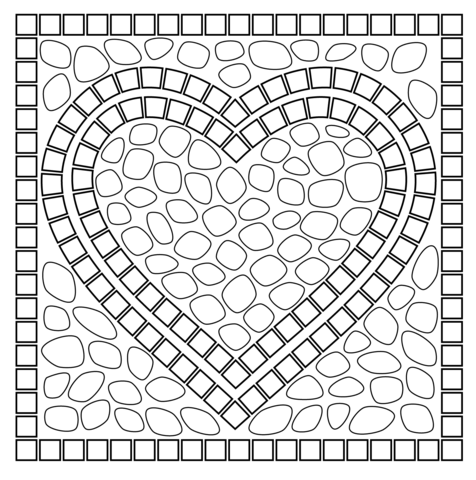 Mosaic Heart Coloring Page